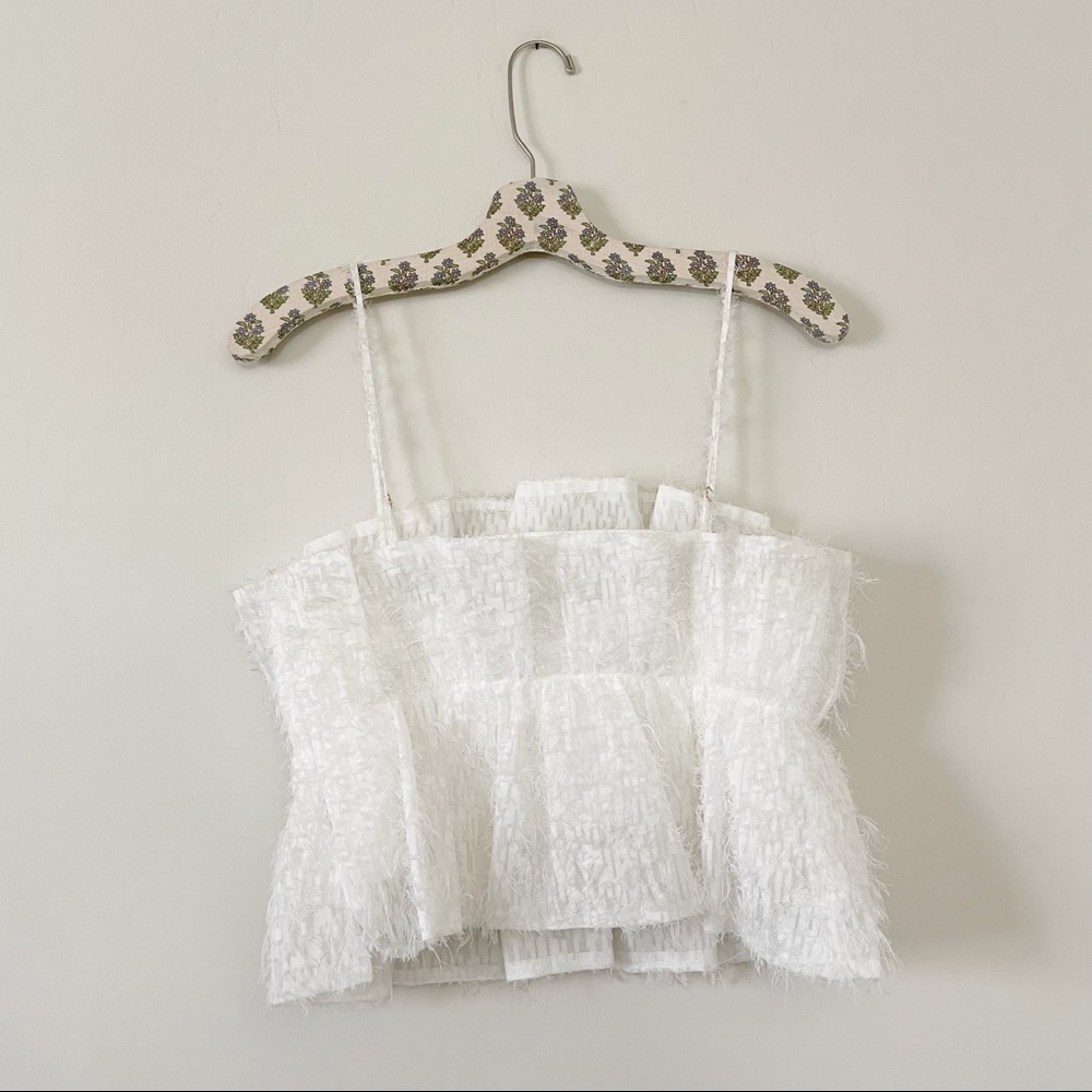 Zara White Crop Top Textured Fringe Top - Picture 6 of 16